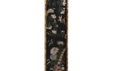 A set of three Chinese decorative silk painted panels
