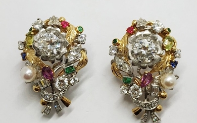 "Tutti Fruity" 18k diamond sapphire, ruby, emerald earrings