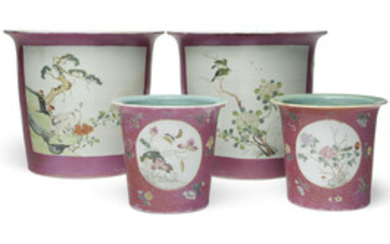 TWO PAIRS OF CHINESE PINK-GROUND JARDINIÈRES, LATE 19TH/20TH CENTURY