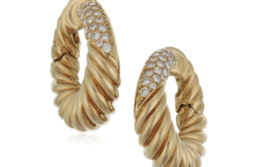 VAN CLEEF & ARPELS DIAMOND AND GOLD HOOP EARRINGS