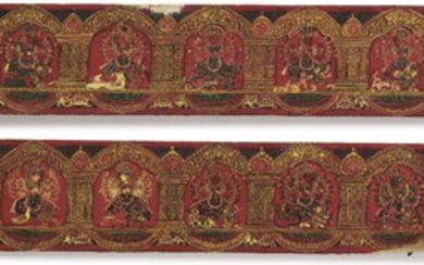 A PAIR OF WOOD AND POLYCHROME DURGA MAHISHASURAMARDINI BOOK COVERS Nepal, Circa 17th Century