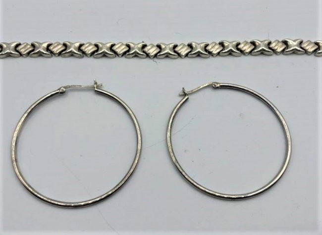 .925 Sterling Silver Bracelet and Hoop Earrings