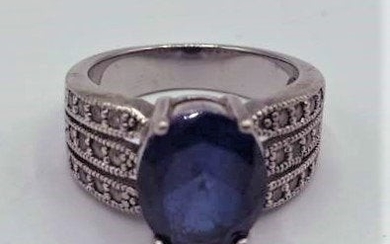 .925 Sterling with CZ Blue Spinel Ring Size 6.5