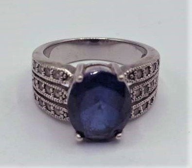 .925 Sterling with CZ Blue Spinel Ring Size 6.5