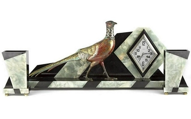 c1930 French Art Deco Clock Garniture Set Pheasant on