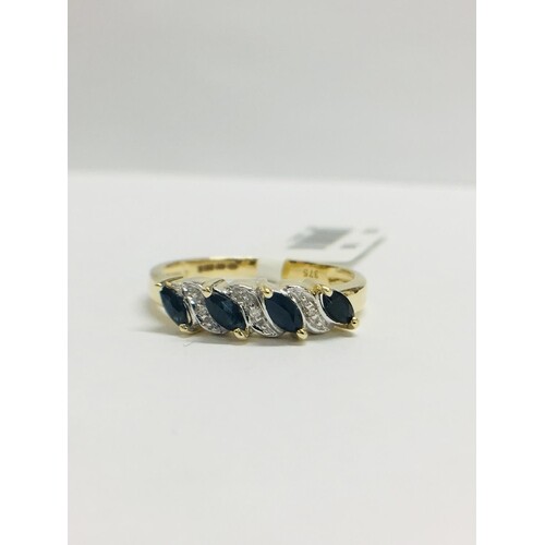 9CT Yellow gold Sapphire diamond Eternity Ring,single Cut di...