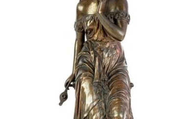 19th C. Bronze Figure of Psyche on Marble Base Signed