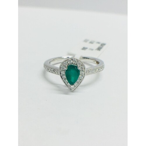 9ct Emerald diamond Cluster Ring Pearshape design, 29 Round ...
