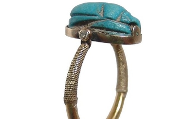 Egyptian faience scarab set in a lovely gold swivel ring