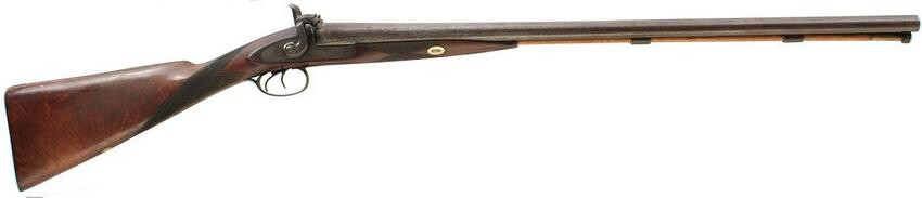 A 10-BORE DOUBLE BARRELED PERCUSSION SPORTING GUN BY