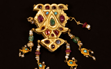 A 14K Gold Brooch / Pendant inset with various stones - Bukhara - 19th century