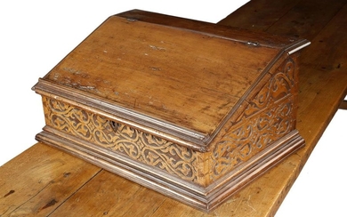 A 17TH CENTURY FRUITWOOD BIBLE BOX / DESK...
