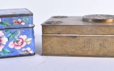 A 19TH CENTURY CHINESE CANTON ENAMEL BOX AND COVER Qing, together with a jade inset box. Largest 15