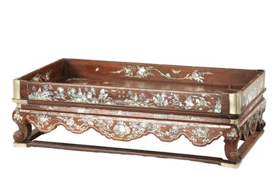 A 19TH CENTURY CHINESE HARDWOOD AND MOTHER OF PEARL INLAID T...