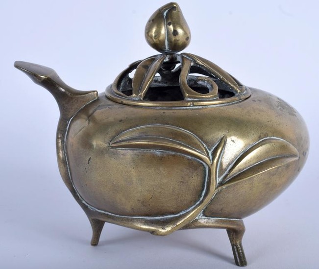 A 19TH CENTURY CHINESE POLISHED BRONZE CENSER AND COVER