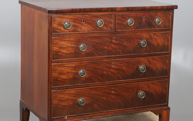 A 19TH CENTURY MAHOGANY CHEST OF DRAWERS.