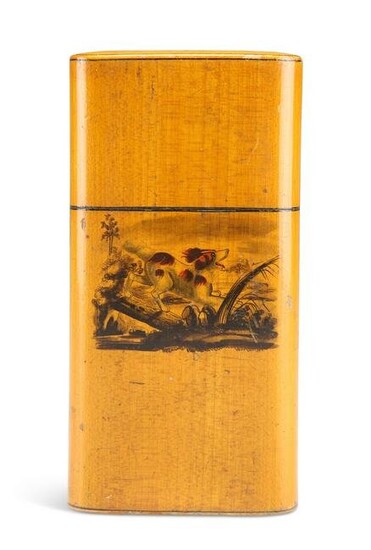 A 19TH CENTURY SATINWOOD CIGAR CASE, rounded