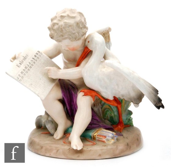 A 19th Century Sitzendorf figural group of Cupid resting on ...