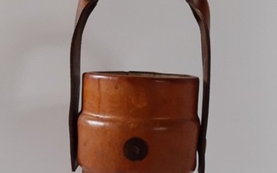 A 19th century English Leather Shot Bucket decorated in colours with coat of arms. H. 28 cm.