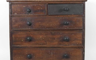 A 19th century mahogany apprentice chest, containing two short over...