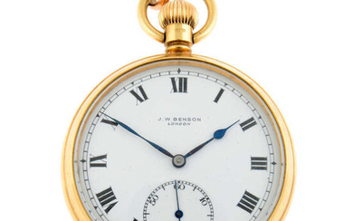 A 9ct yellow gold open face pocket watch with 9ct yellow gold chain and mounted sovereign coin, 48mm.