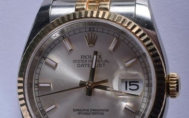 A BOXED ROLEX OYSTER PERPETUAL DATEJUST GOLD AND