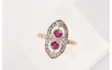 A Belle Epoque style 18ct yellow gold ruby & diamond ring, t...