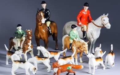 A Beswick Pottery Hunting Group, comprising - huntsman and...