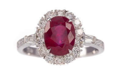 A CERTIFICATED TREATED RUBY AND DIAMOND RING