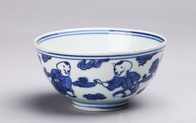 A CHINESE BLUE AND WHITE 'BOYS' BOWL
