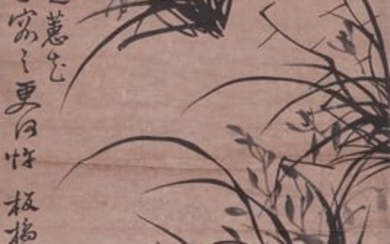 A CHINESE ORCHID PAINTING ON PAPER, HANGING SCROLL, ZHENG BANQIAO MARK