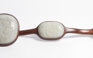 A CHINESE WHITE JADE INLAID SCEPTRE QING DYNASTY (1644-1912), 19TH CENTURY