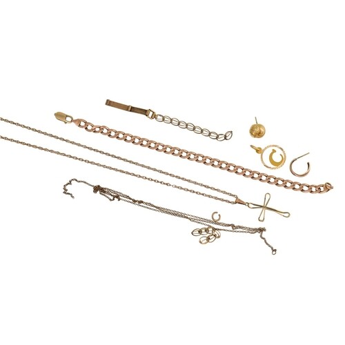 A COLLECTION OF GOLD ITEMS, including a bracelet, cross and ...