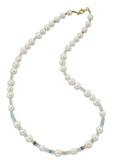 A CULTURED PEARL AND GEMSTONE BEAD NECKLACE, cultured