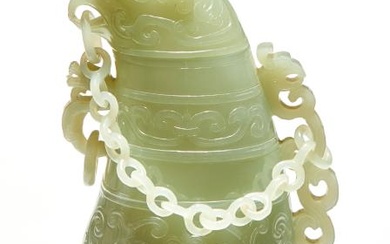 A Chinese Carved Jade Vase and Cover Height 5 3/4 "