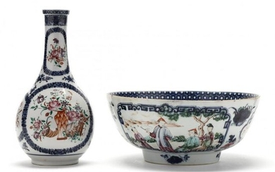 A Chinese Export Porcelain Punch Bowl and Bottle Vase
