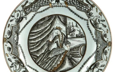 A Chinese Grisaille Decorated Porcelain Plate Circa