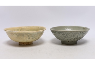 A Chinese Ming blue and white bowl and a celadon bowl, Song ...
