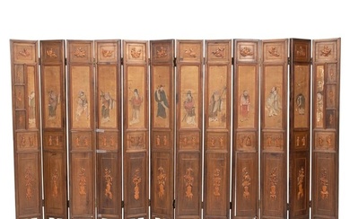 A Chinese Twelve-Panel Phoebe Wood Folding Screen