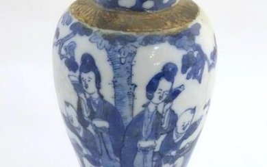 A Chinese blue and white baluster vase depicting