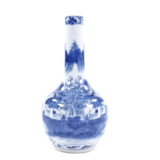 A Chinese blue and white porcelain narrow-necked vase, hand ...