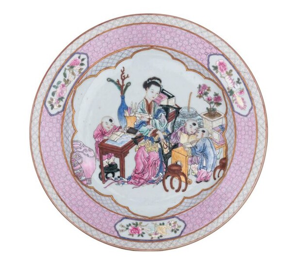 A Chinese famille rose Yongzheng-style export porcelain dish with a...