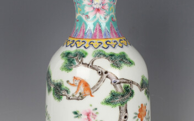 A Chinese famille rose enamelled porcelain vase, mark of Kangxi but probably 20th century or later