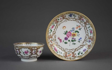 A Chinese famille rose teabowl and saucer, 18th century
