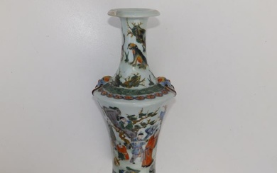 A Chinese famille verte porcelain bottle vase, the angular...