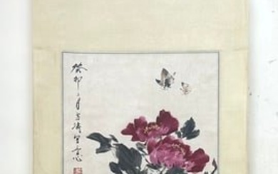 A Chinese ink painting of flowers on paper by Wang Xuetao