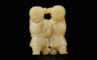 A Chinese jade "Twin Boys" pendant 雙童子玉珮