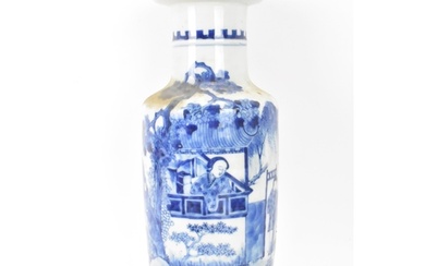 A Chinese late Qing dynasty blue and white rouleau vase, lat...