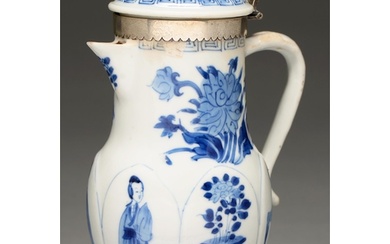 A Chinese moulded blue and white jug, Kangxi period, painted...