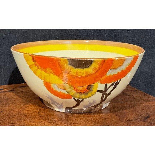A Clarice Cliff Bizarre Rodanthe pattern fruit bowl, hand pa...